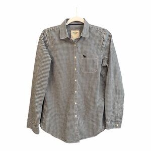 Abercrombie & Fitch Navy Gingham Button Down Shirt L Cotton Logo
